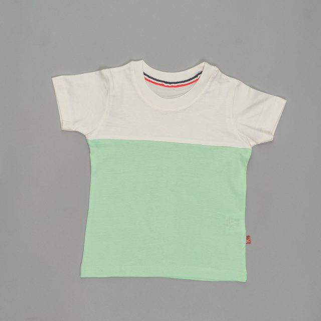 Kids White and green plain Tshirt for Boys and girls by Ten and below