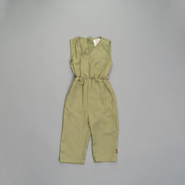 Army green 100% cotton jumpsuit for girls by Ten and below